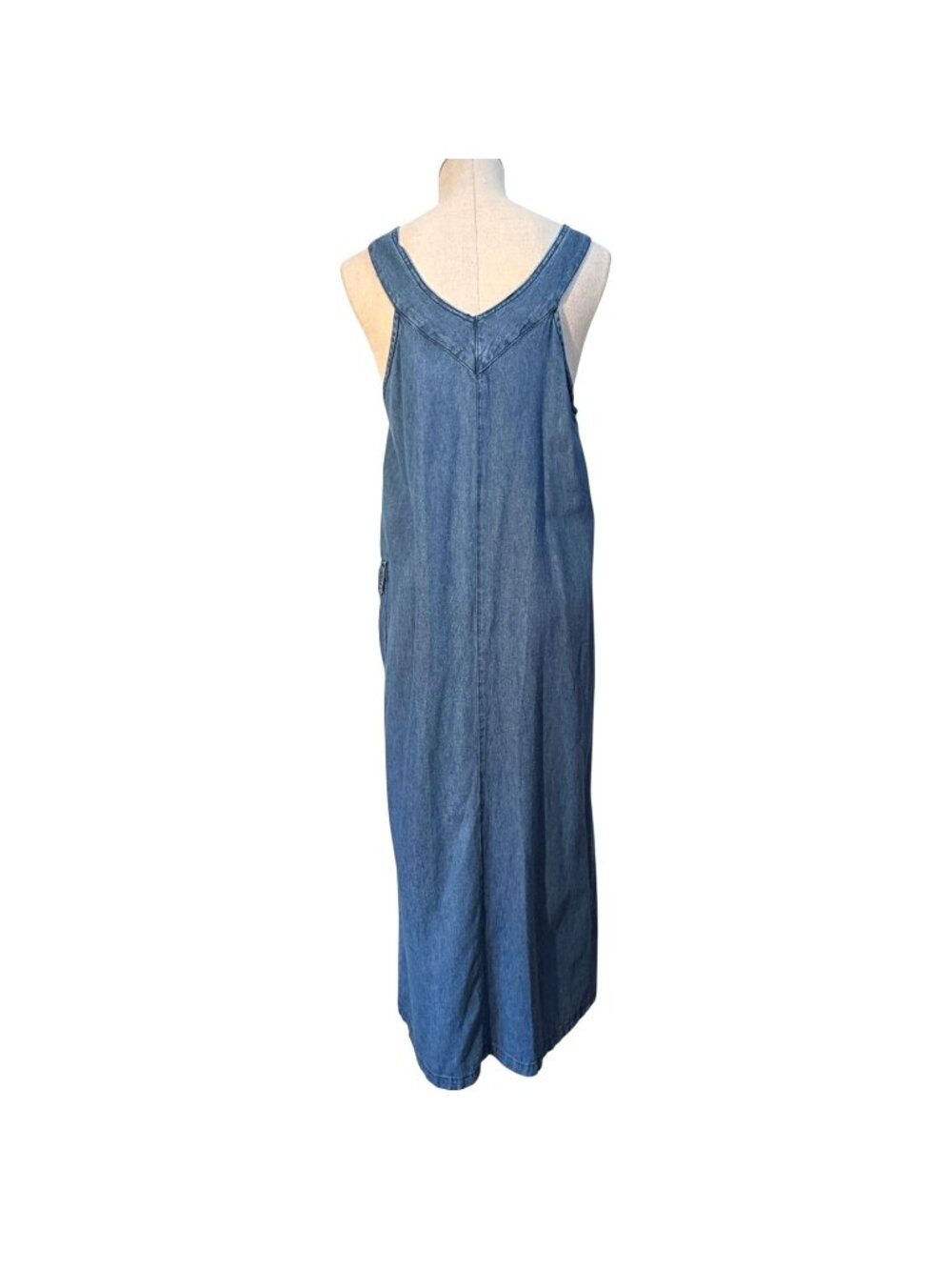 Womens Blue Denim Maxi Dress Button Front Vintage Match Size Medium Made In USA - Picture 4 of 7